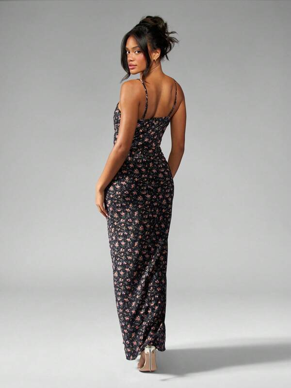 Missguided MISSGUIDED Ditsy Floral Corset Style Long Fitted Sleeveless Maxi Dress