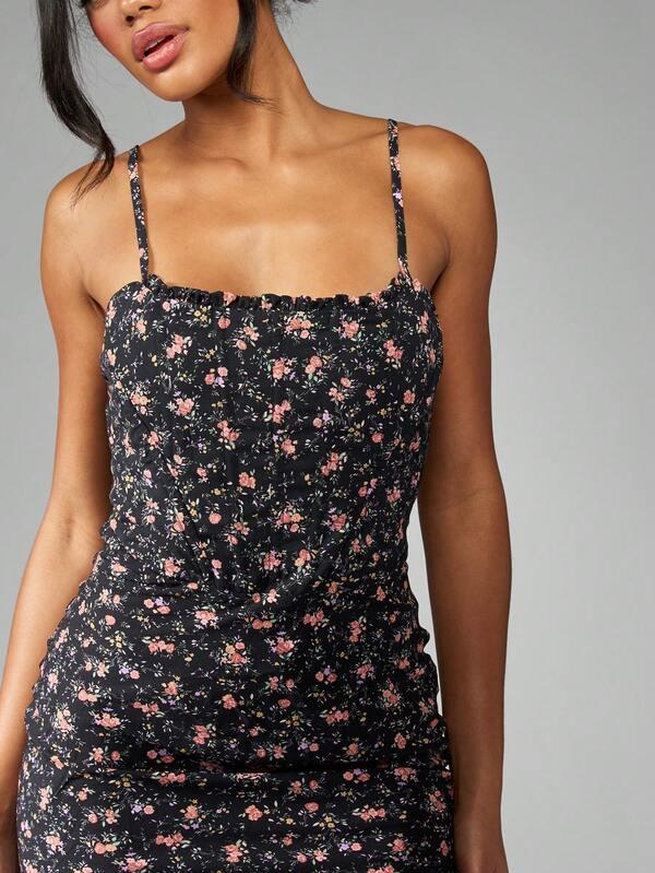 Missguided MISSGUIDED Ditsy Floral Corset Style Long Fitted Sleeveless Maxi Dress