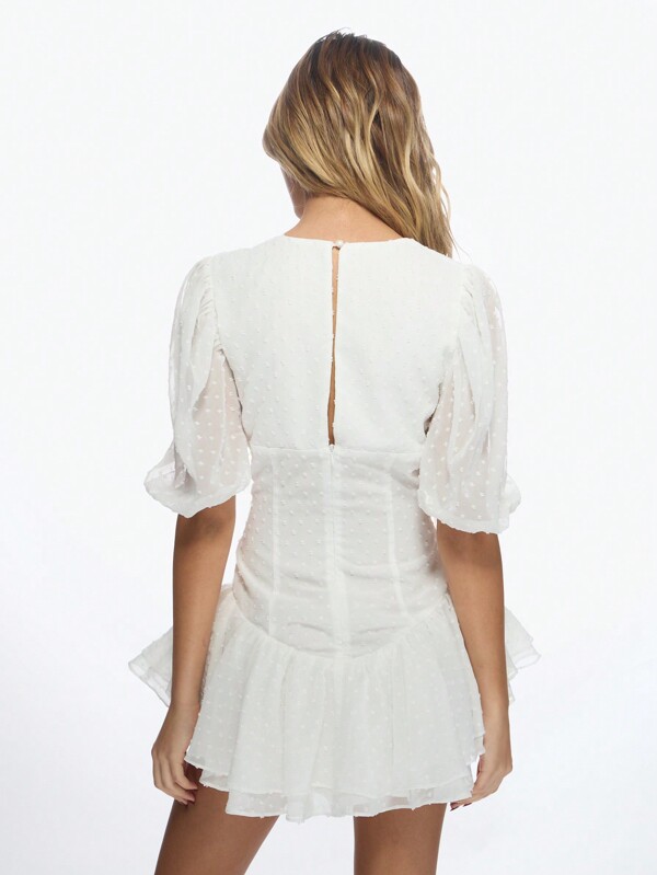 Missguided MISSGUIDED Dobby Milkmaid Puff Sleeve Square Neck Mini Dress