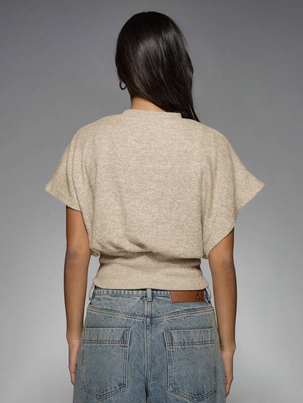 Missguided MISSGUIDED Dolman Cap Sleeve Ribbed Knit Cropped Top With Cinched Waist