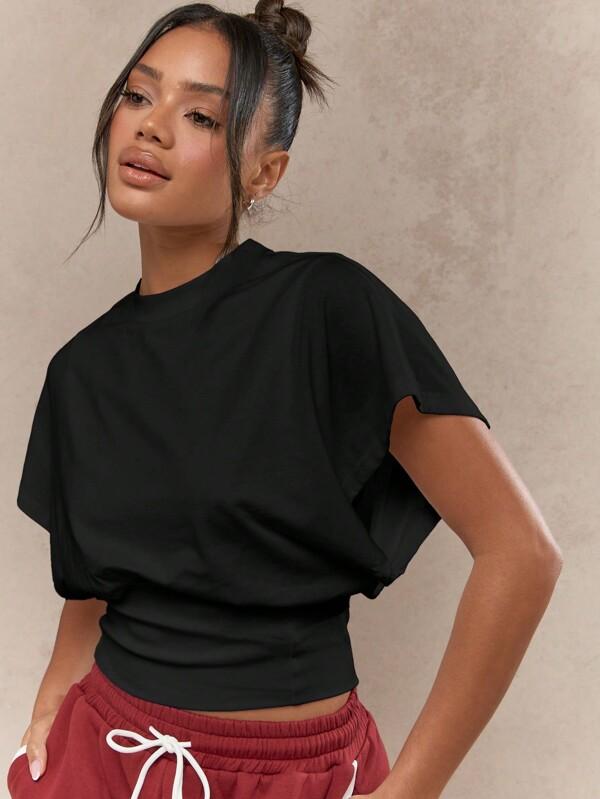 Missguided MISSGUIDED Dolman Sleeve T Shirt With Cropped Blouson Waist