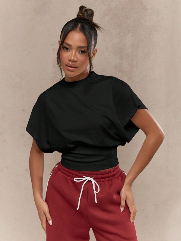 missguided MISSGUIDED Dolman Sleeve T Shirt With Cropped Blouson Waist