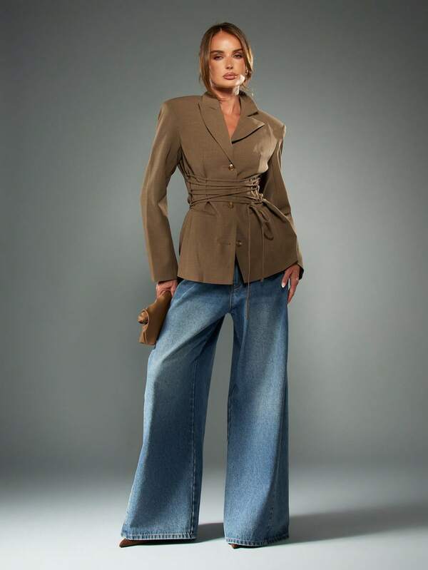 Missguided MISSGUIDED Double Breasted Blazer With Corset Style Lace Up Waist