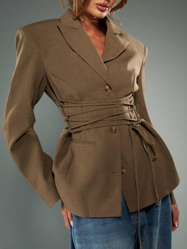 Missguided MISSGUIDED Double Breasted Blazer With Corset Style Lace Up Waist