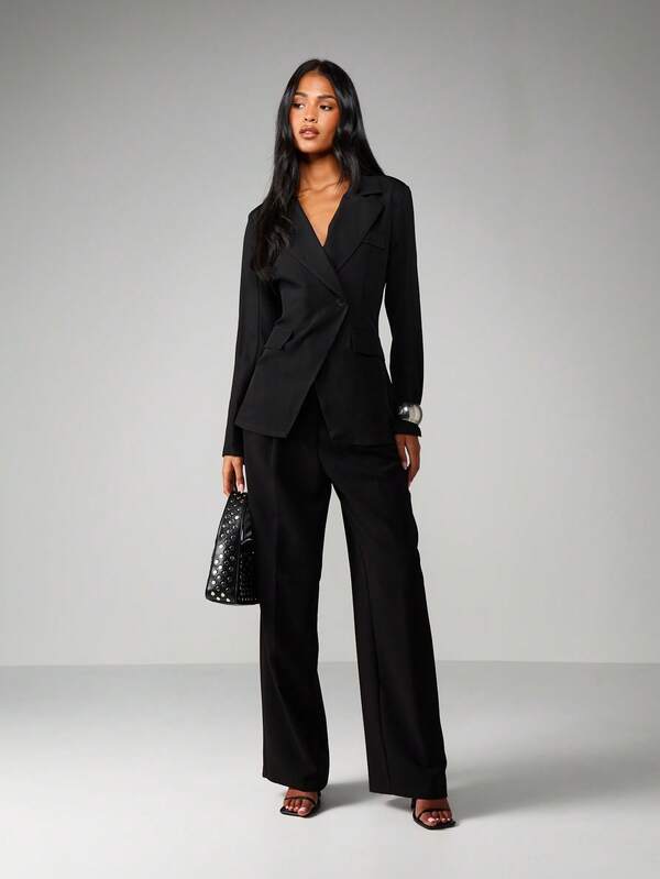Missguided MISSGUIDED Double-Breasted Blazer With Lapel Collar