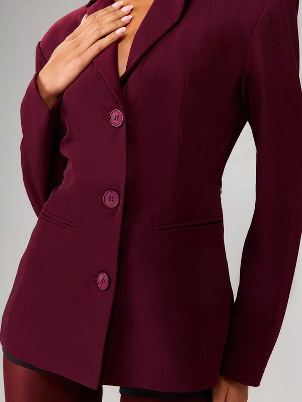 Missguided MISSGUIDED Double Breasted Fitted Blazer With Rhinestone Belt