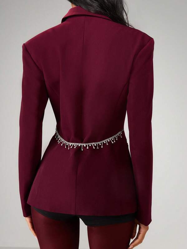 Missguided MISSGUIDED Double Breasted Fitted Blazer With Rhinestone Belt