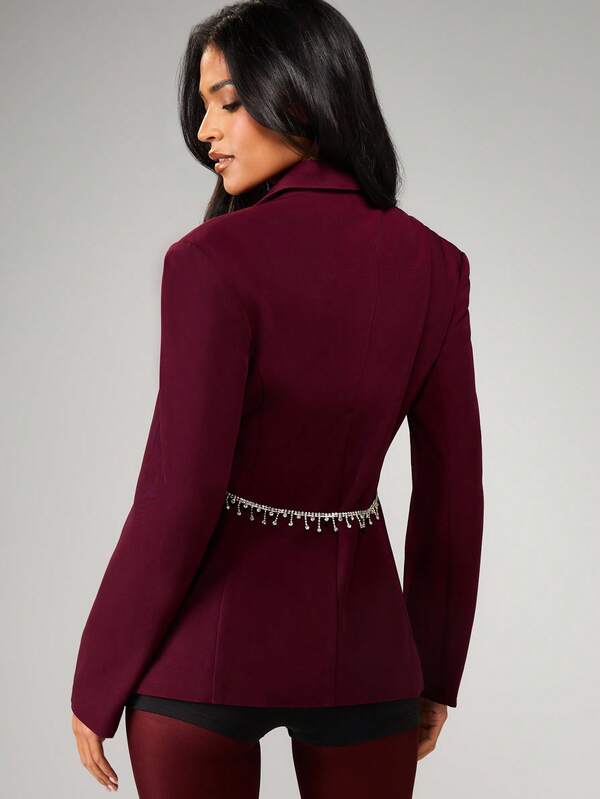 missguided MISSGUIDED Double Breasted Fitted Blazer With Rhinestone Belt