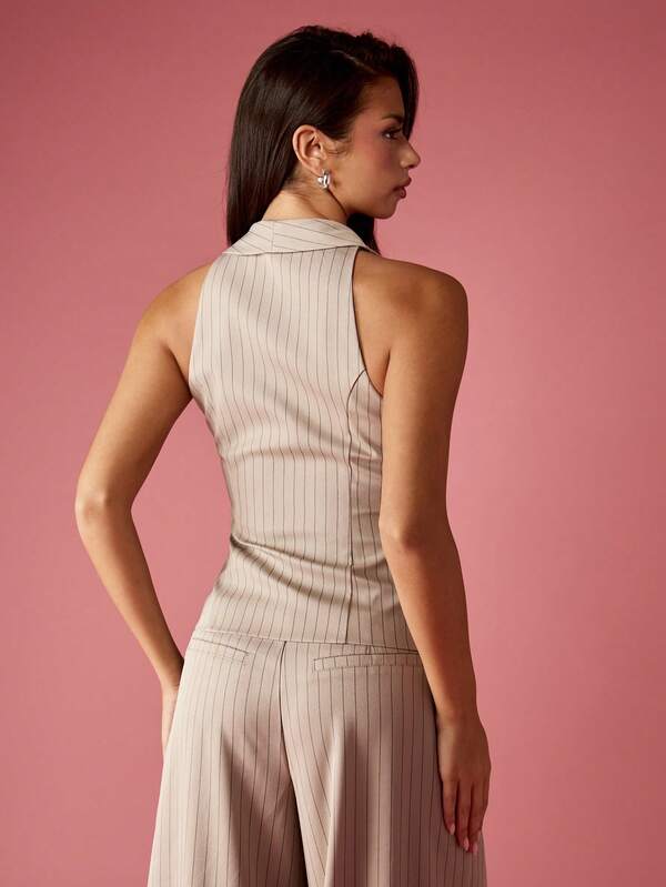 Missguided MISSGUIDED Double Breasted Pinstripe Waistcoat With Lapel Collar
