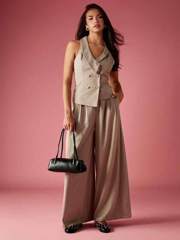 Missguided MISSGUIDED Double Breasted Pinstripe Waistcoat With Lapel Collar