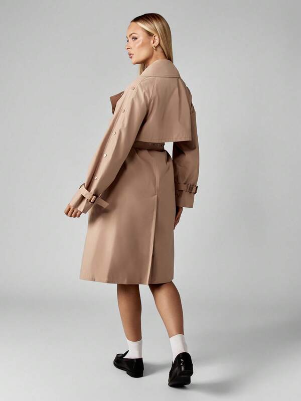 Missguided MISSGUIDED Double Breasted Trench Coat With Belt And Wide Lapels