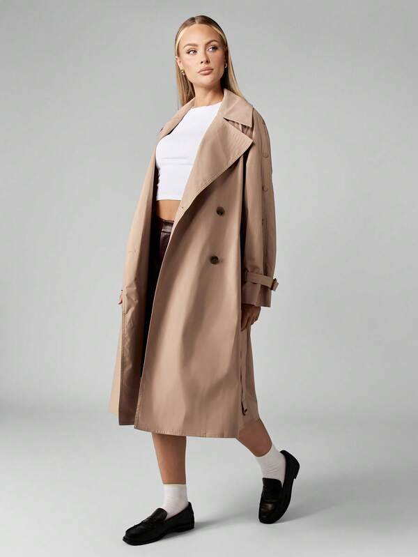 Missguided MISSGUIDED Double Breasted Trench Coat With Belt And Wide Lapels