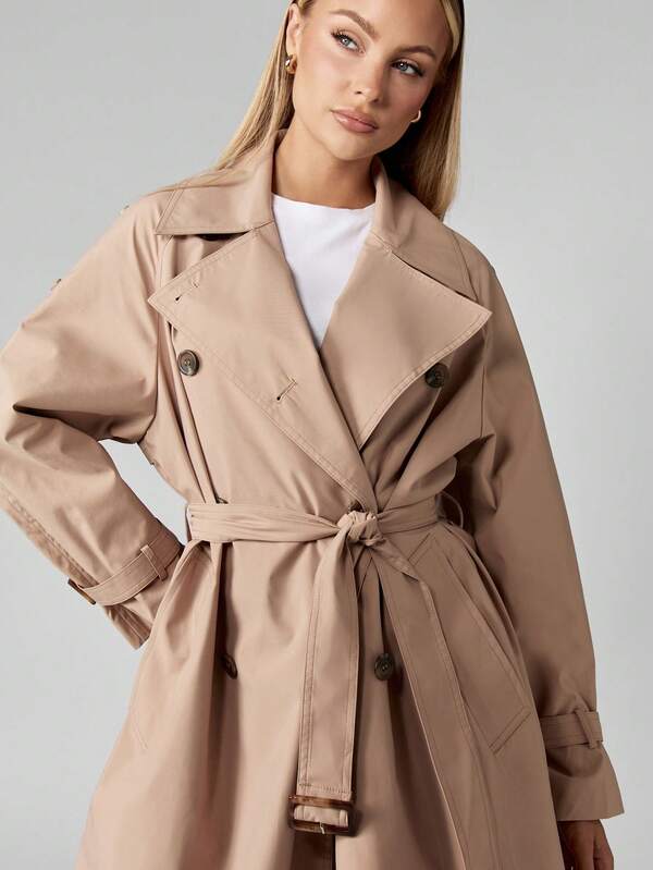 Missguided MISSGUIDED Double Breasted Trench Coat With Belt And Wide Lapels