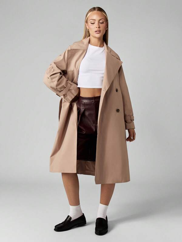 missguided MISSGUIDED Double Breasted Trench Coat With Belt And Wide Lapels