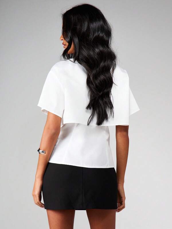 Missguided MISSGUIDED Double Layer Button Blouse With Short Sleeves
