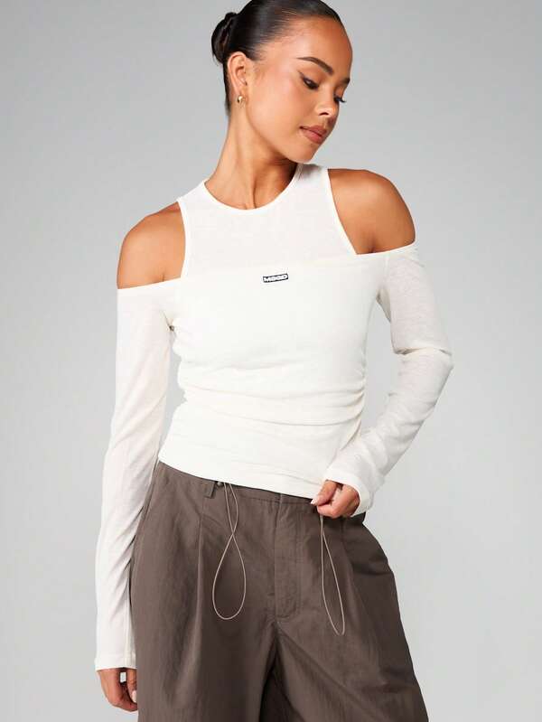 missguided MISSGUIDED Double Layer Cold Shoulder Vest Top With Cut Outs