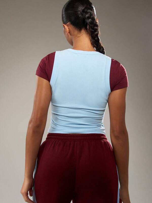 Missguided MISSGUIDED Double Layer Cropped T-Shirt With Contrast Sleeves
