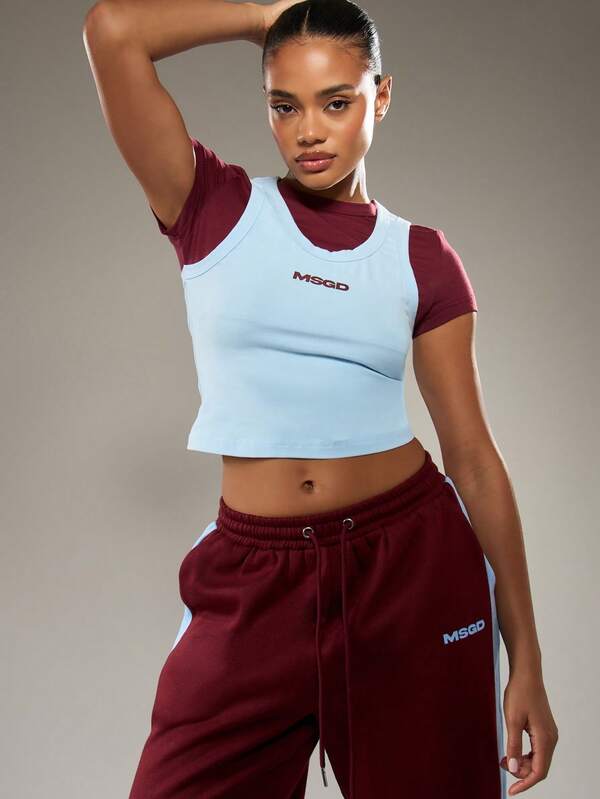 Missguided MISSGUIDED Double Layer Cropped T-Shirt With Contrast Sleeves