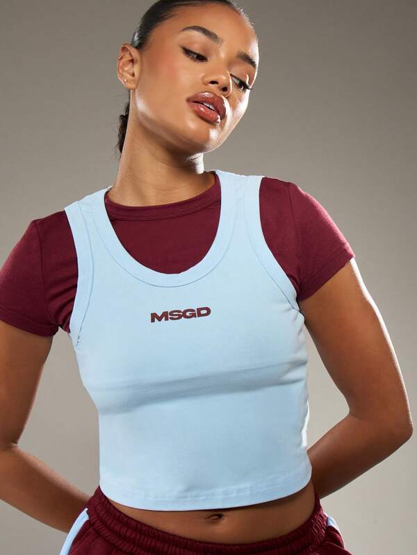 missguided MISSGUIDED Double Layer Cropped T-Shirt With Contrast Sleeves