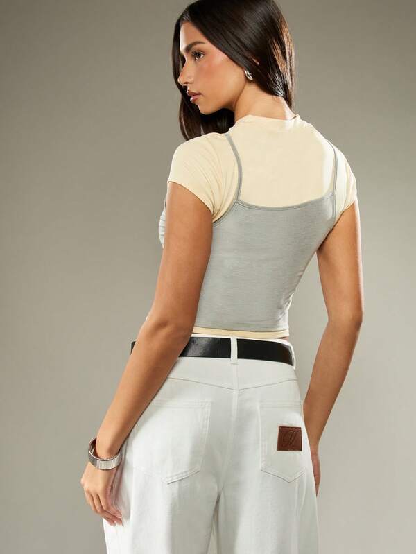 Missguided MISSGUIDED Double Layer Cropped T-Shirt With High Neck