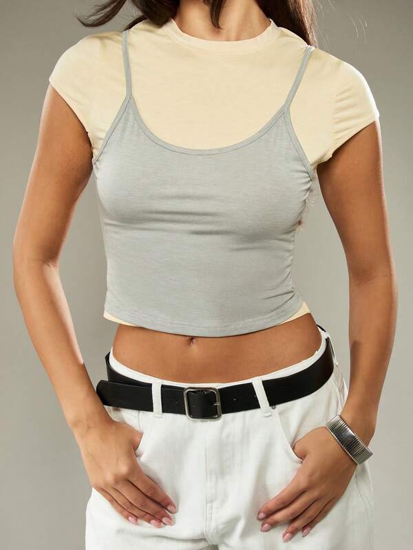 Missguided MISSGUIDED Double Layer Cropped T-Shirt With High Neck