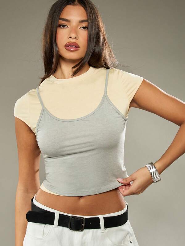 missguided MISSGUIDED Double Layer Cropped T-Shirt With High Neck