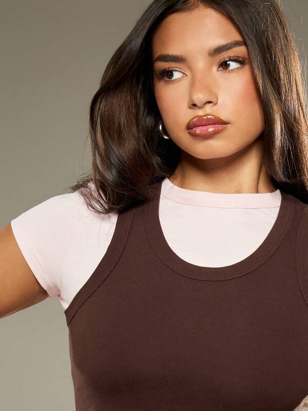 Missguided MISSGUIDED Double Layer Cropped Tank Top With White T-Shirt