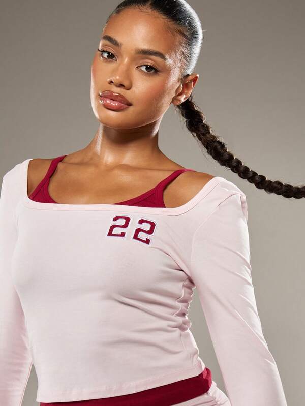 Missguided MISSGUIDED Double Layer Long Sleeve Top With Built In Bra