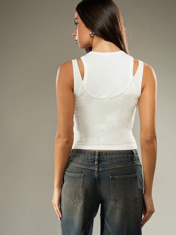 Missguided MISSGUIDED Double Layer Sleeveless Crop Vest With High Neck