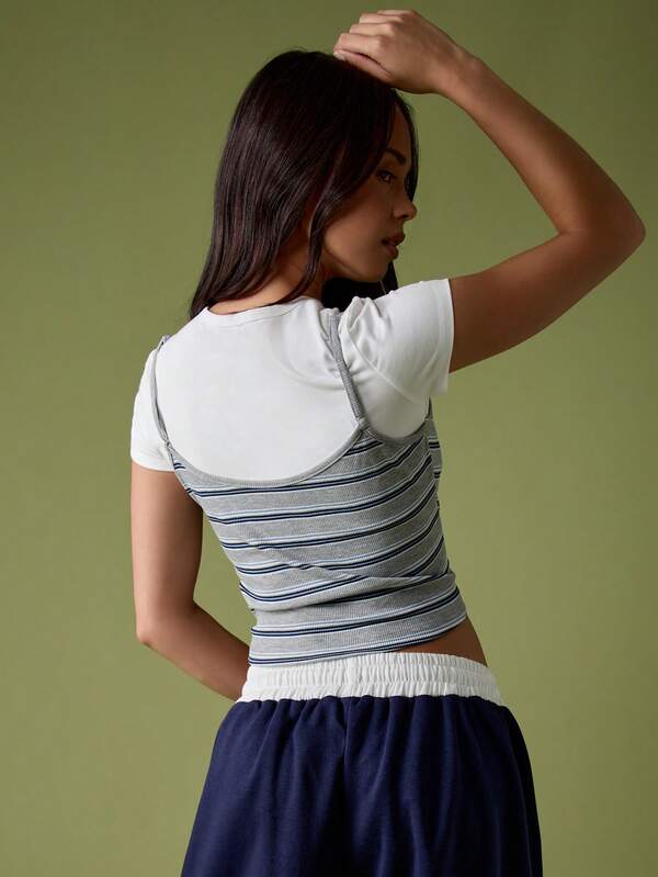 Missguided MISSGUIDED Double Layer Striped T-Shirt With Contrast Detail
