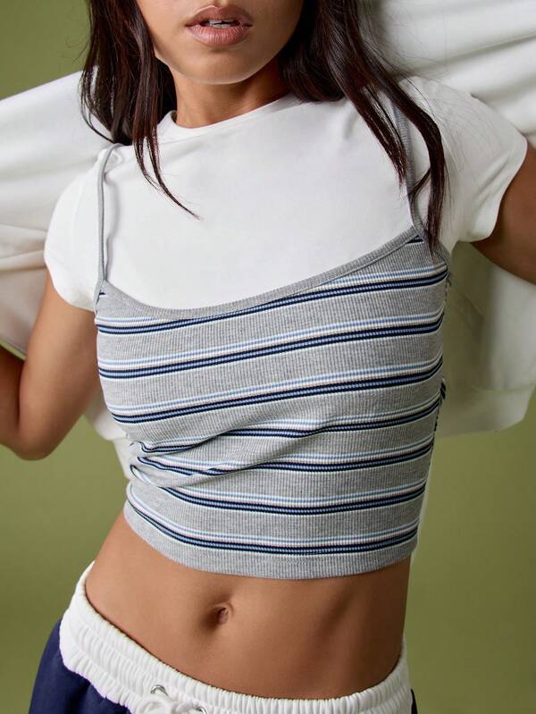 missguided MISSGUIDED Double Layer Striped T-Shirt With Contrast Detail