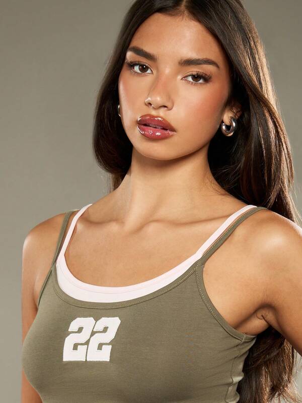 Missguided MISSGUIDED Double Layer Tank Top With Number Print