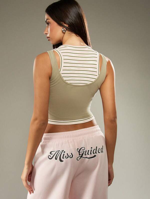 Missguided MISSGUIDED Double Layer Tank Top With Striped Ribbed Neckline