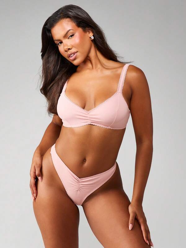 Missguided MISSGUIDED Double Lined Bralette With Picot Trim And Ruched Detail