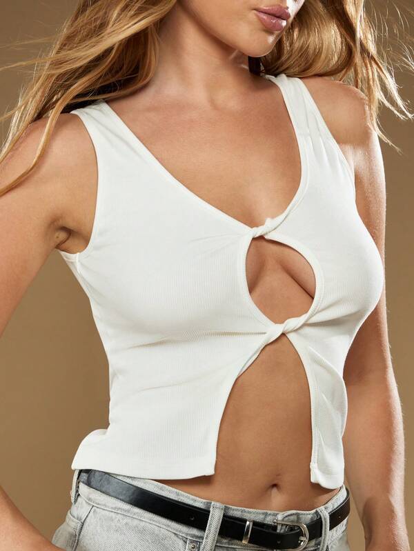 missguided MISSGUIDED Double Twist Front Cut Out Tank Top