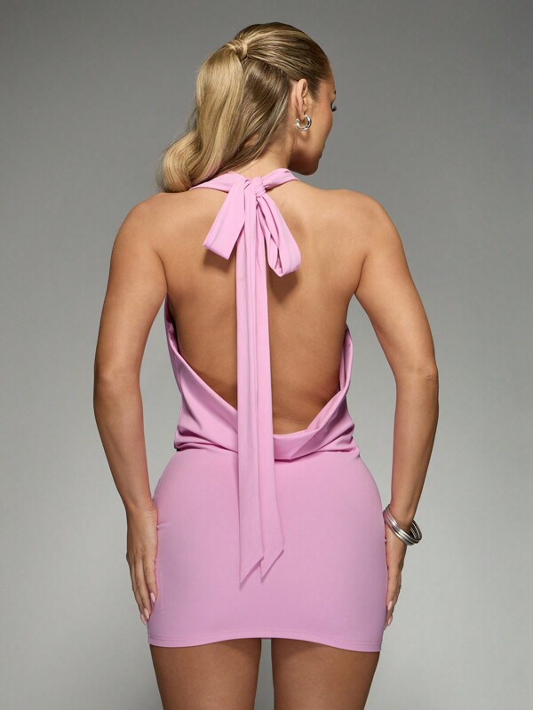 Missguided MISSGUIDED Draped Cowl Neck Halter Mini Dress With Open Back