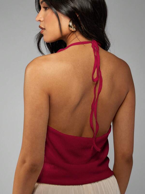 Missguided MISSGUIDED Draped Cowl Neck Halter Top With Backless Design