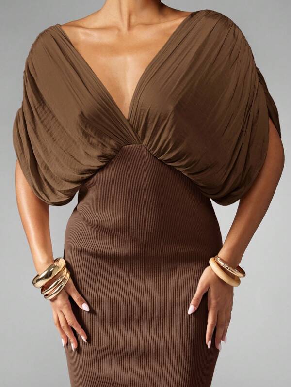 Missguided MISSGUIDED Draped Dolman Sleeve Maxi Dress With Plunging Neckline