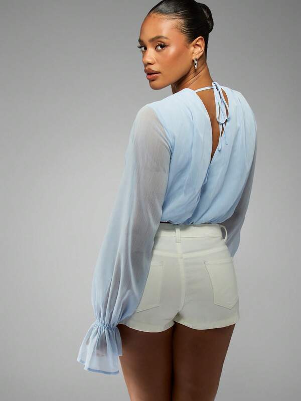 Missguided MISSGUIDED Draped Front Chiffon Blouse With Bell Sleeves