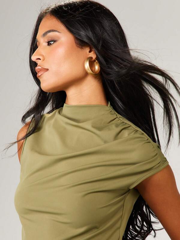 Missguided MISSGUIDED Draped High Neck Crop Top With Ruched Mini Skirt