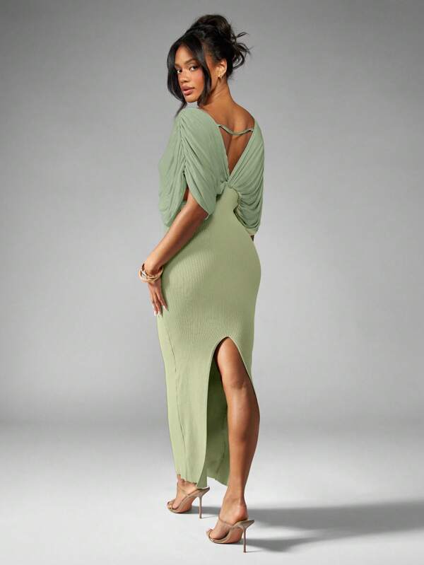 Missguided MISSGUIDED Draped Plunge Neck Maxi Dress With Dolman Sleeves