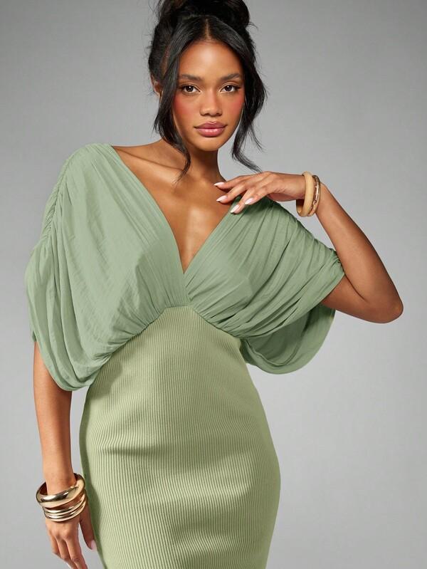 Missguided MISSGUIDED Draped Plunge Neck Maxi Dress With Dolman Sleeves