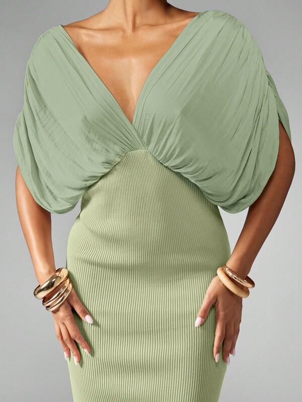 Missguided MISSGUIDED Draped Plunge Neck Maxi Dress With Dolman Sleeves