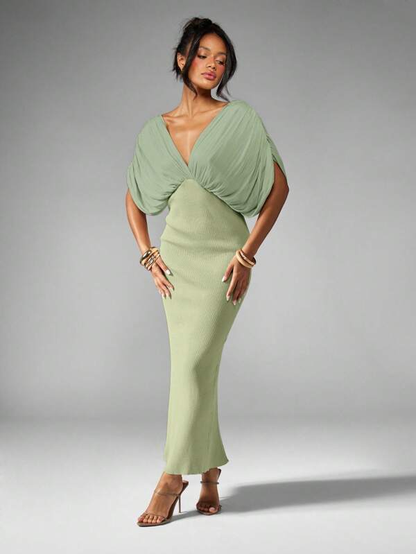 missguided MISSGUIDED Draped Plunge Neck Maxi Dress With Dolman Sleeves