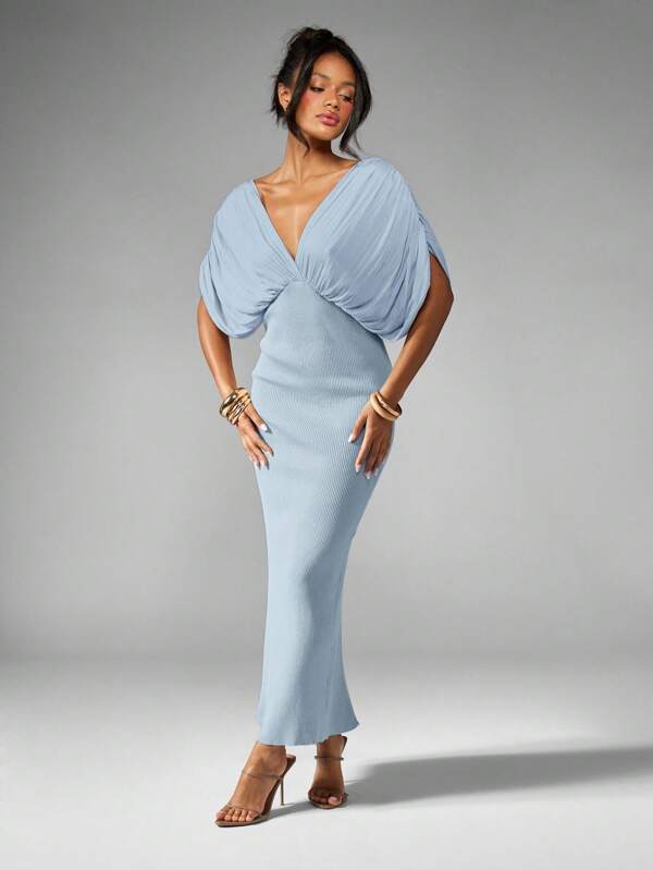 missguided MISSGUIDED Draped Sleeve Maxi Dress With Empire Waist