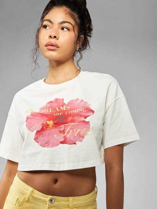 Missguided MISSGUIDED Dreams Coming True Floral Print Crop T-Shirt