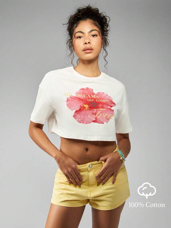 missguided MISSGUIDED Dreams Coming True Floral Print Crop T-Shirt