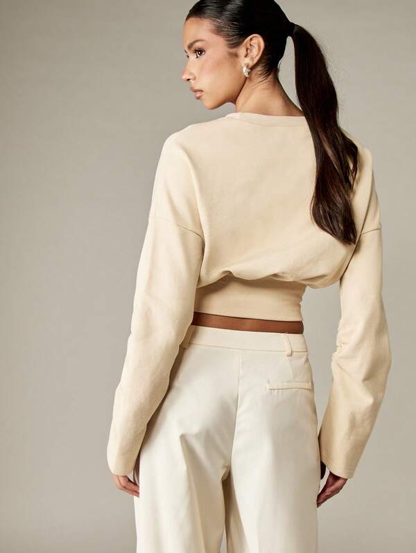 Missguided MISSGUIDED Drop Shoulder Cropped Sweatshirt With Cinched Waist