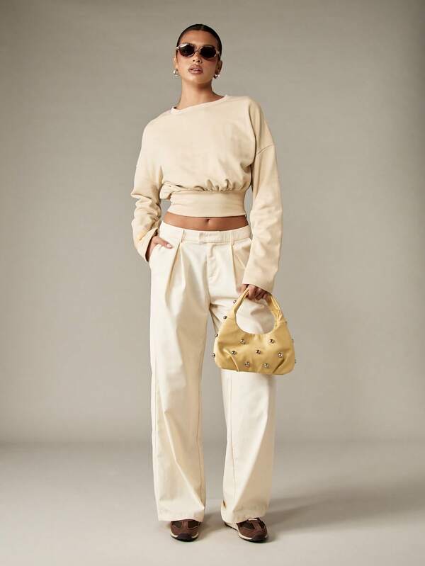 Missguided MISSGUIDED Drop Shoulder Cropped Sweatshirt With Cinched Waist
