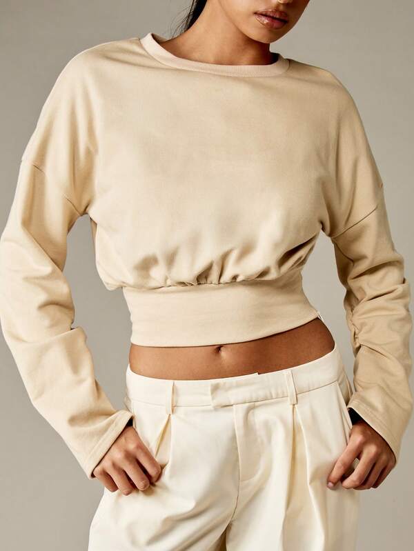 Missguided MISSGUIDED Drop Shoulder Cropped Sweatshirt With Cinched Waist